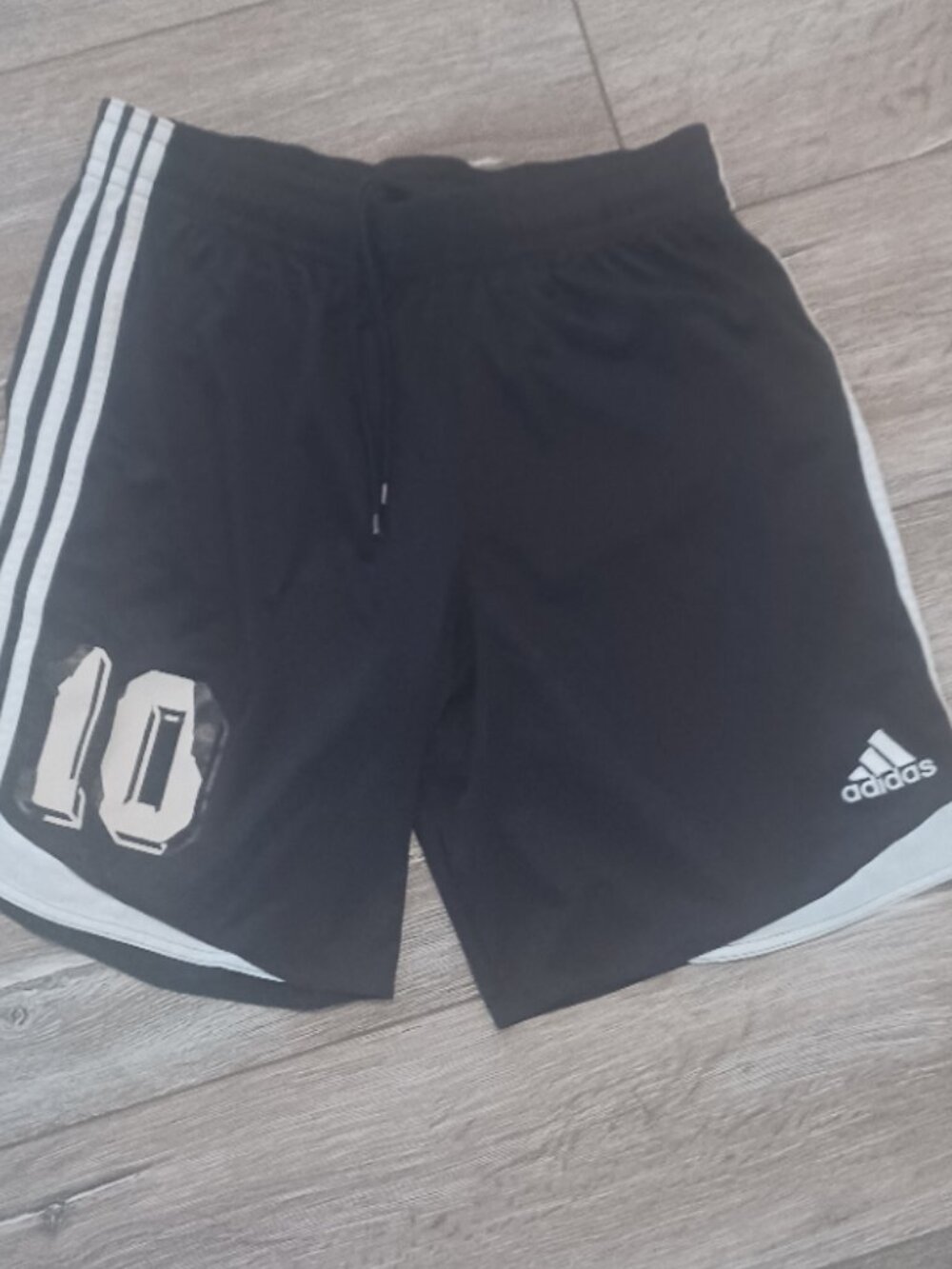 Adidas Athletic #10 Black White Sporty Stretch Striped Shorts Drawstring L